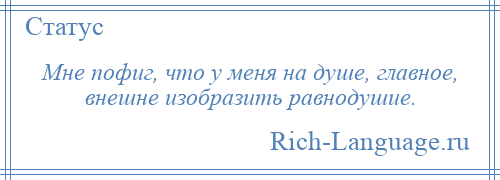 
    Мне пофиг, что у меня на душе, главное, внешне изобразить равнодушие.