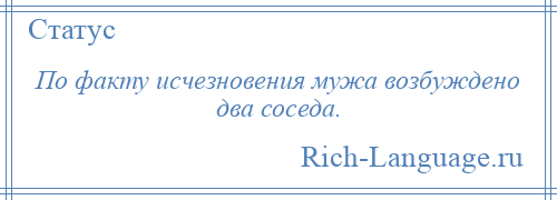 
    По факту исчезновения мужа возбуждено два соседа.