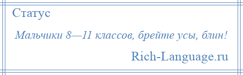 
    Мальчики 8—11 классов, брейте усы, блин!