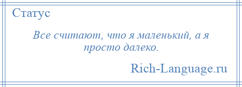 
    Все считают, что я маленький, а я просто далеко.