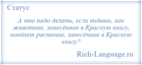 
    А что надо делать, если видишь, как животное, занесённое в Красную книгу, поедает растение, занесённое в Красную книгу?