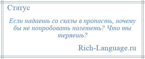 
    Если падаешь со скалы в пропасть, почему бы не попробовать полететь? Что ты теряешь?