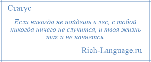 
    Если никогда не пойдешь в лес, с тобой никогда ничего не случится, и твоя жизнь так и не начнется.