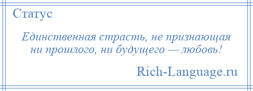 
    Единственная страсть, не признающая ни прошлого, ни будущего — любовь!