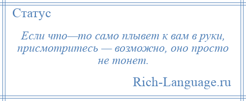 
    Если что—то само плывет к вам в руки, присмотритесь — возможно, оно просто не тонет.