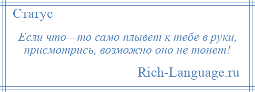 
    Если что—то само плывет к тебе в руки, присмотрись, возможно оно не тонет!