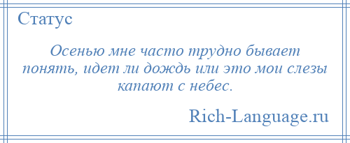 
    Осенью мне часто трудно бывает понять, идет ли дождь или это мои слезы капают с небес.