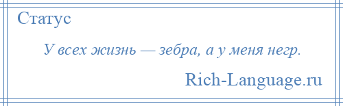 
    У всех жизнь — зебра, а у меня негр.