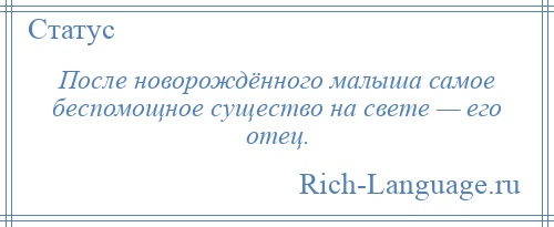 
    После новорождённого малыша самое беспомощное существо на свете — его отец.