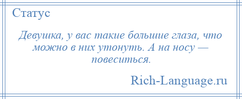 
    Девушка, у вас такие большие глаза, что можно в них утонуть. А на носу — повеситься.