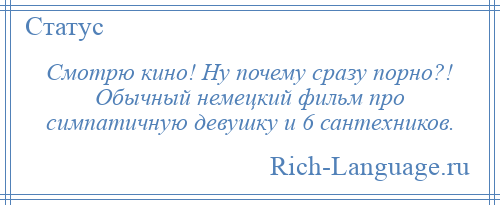 
    Смотрю кино! Ну почему сразу порно?! Обычный немецкий фильм про симпатичную девушку и 6 сантехников.