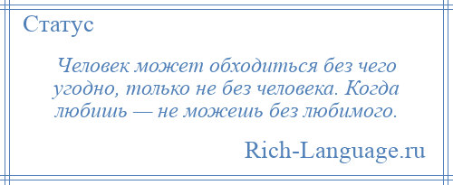 
    Человек может обходиться без чего угодно, только не без человека. Когда любишь — не можешь без любимого.