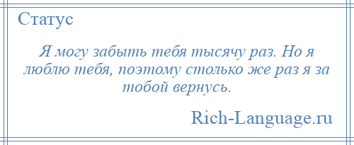 
    Я могу забыть тебя тысячу раз. Но я люблю тебя, поэтому столько же раз я за тобой вернусь.