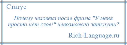 
    Почему человека после фразы У меня просто нет слов! невозможно заткнуть?