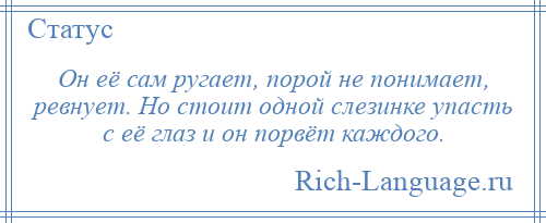 
    Он её сам ругает, порой не понимает, ревнует. Но стоит одной слезинке упасть с её глаз и он порвёт каждого.