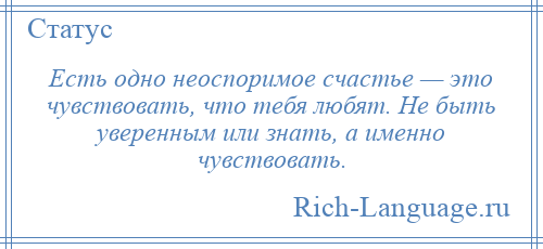 
    Есть одно неоспоримое счастье — это чувствовать, что тебя любят. Не быть уверенным или знать, а именно чувствовать.