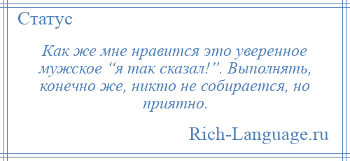 
    Как же мне нравится это уверенное мужское “я так сказал!”. Выполнять, конечно же, никто не собирается, но приятно.