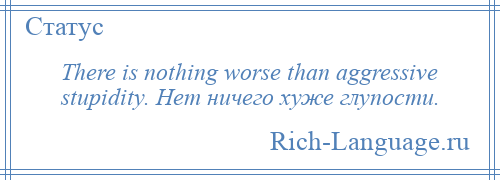 
    There is nothing worse than aggressive stupidity. Нет ничего хуже глупости.