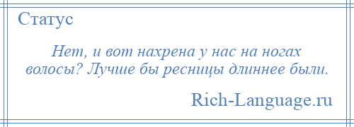 
    Нет, и вот нахрена у нас на ногах волосы? Лучше бы ресницы длиннее были.