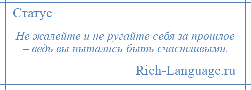 
    Не жалейте и не ругайте себя за прошлое – ведь вы пытались быть счастливыми.