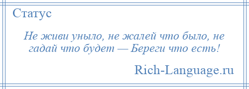 
    Не живи уныло, не жалей что было, не гадай что будет — Береги что есть!