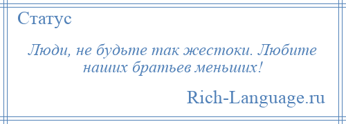 
    Люди, не будьте так жестоки. Любите наших братьев меньших!