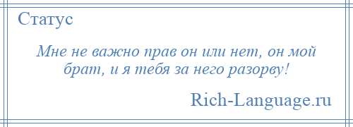 
    Мне не важно прав он или нет, он мой брат, и я тебя за него разорву!