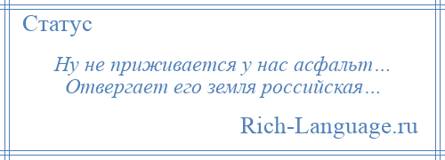 
    Ну не приживается у нас асфальт… Отвергает его земля российская…