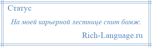 
    На моей карьерной лестнице спит бомж.