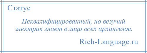 
    Неквалифицированный, но везучий электрик знает в лицо всех архангелов.