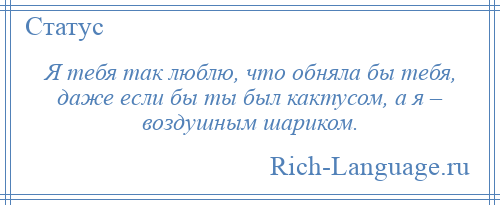 
    Я тебя так люблю, что обняла бы тебя, даже если бы ты был кактусом, а я – воздушным шариком.