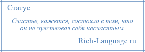 
    Счастье, кажется, состояло в том, что он не чувствовал себя несчастным.