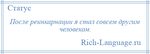 
    После реинкарнации я стал совсем другим человеком.