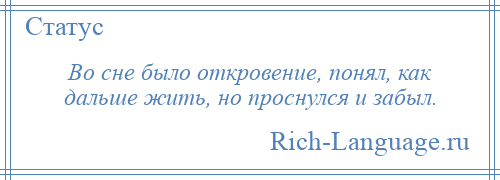 
    Во сне было откровение, понял, как дальше жить, но проснулся и забыл.