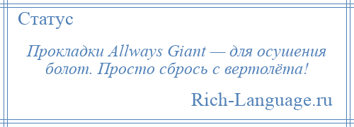 
    Прокладки Аllwауs Giаnt — для осушения болот. Просто сбрось с вертолёта!