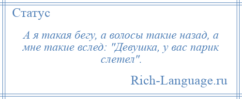
    А я такая бегу, а волосы такие назад, а мне такие вслед: Девушка, у вас парик слетел .