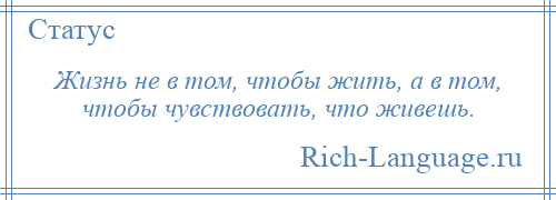
    Жизнь не в том, чтобы жить, а в том, чтобы чувствовать, что живешь.