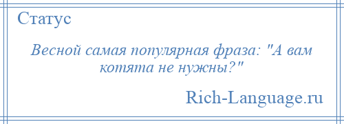 
    Весной самая популярная фраза: А вам котята не нужны? 