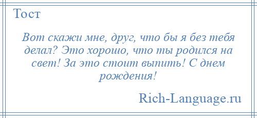 
    Вот скажи мне, друг, что бы я без тебя делал? Это хорошо, что ты родился на свет! За это стоит выпить! С днем рождения!