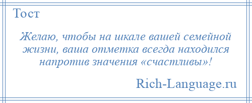 
    Желаю, чтобы на шкале вашей семейной жизни, ваша отметка всегда находился напротив значения «счастливы»!